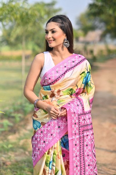 TOSSOR BLOCK HANDPRINT GUJRATI SAREE