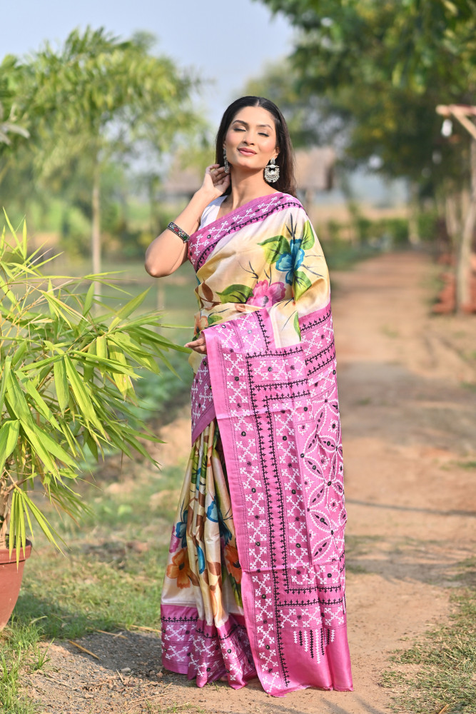 TOSSOR BLOCK HANDPRINT GUJRATI SAREE