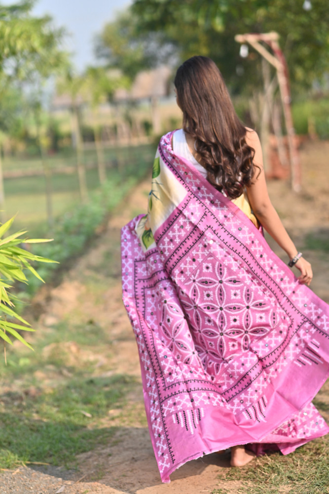 TOSSOR BLOCK HANDPRINT GUJRATI SAREE