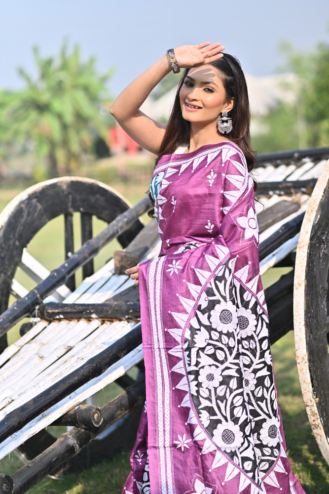 TOSSOR BLOCK HANDPRINT GUJRATI SAREE