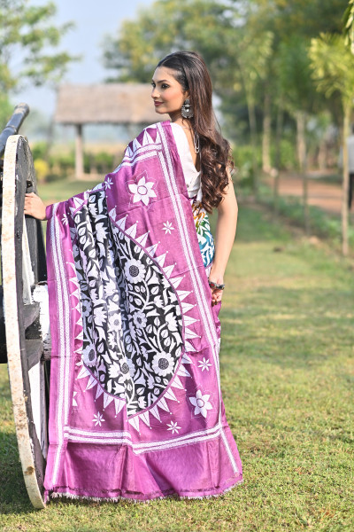 TOSSOR BLOCK HANDPRINT GUJRATI SAREE