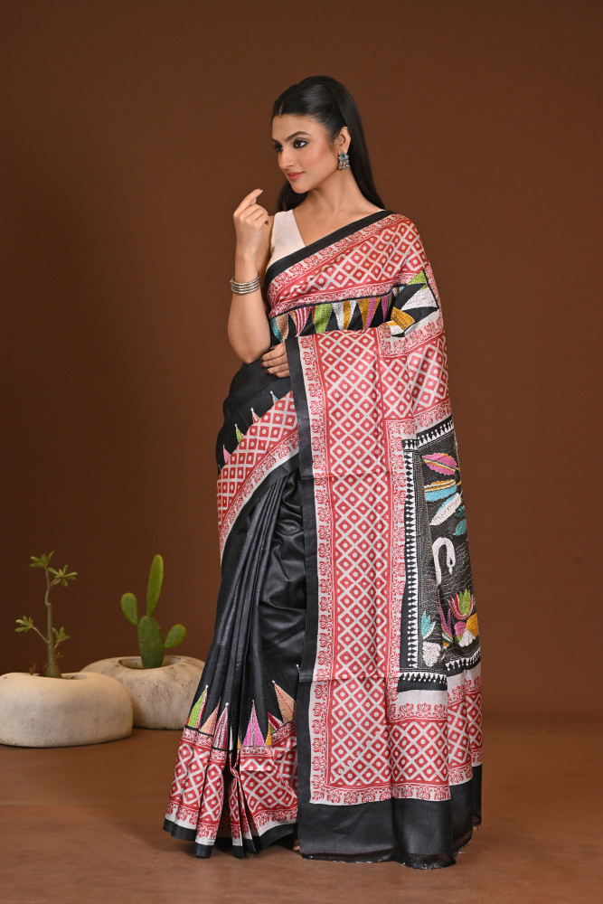 TOSSOR DYE BLOCK KANTHA SAREE
