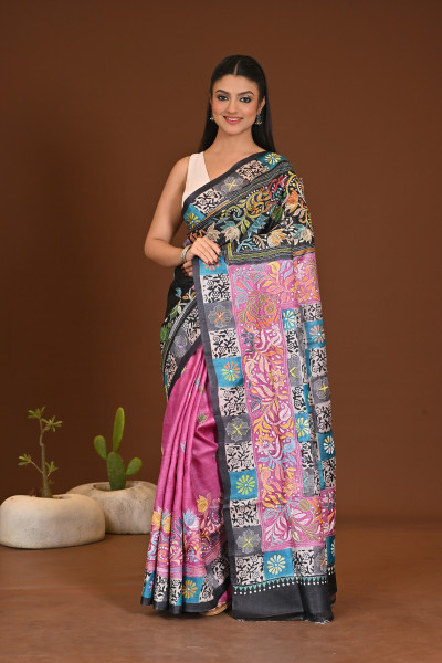 TOSSOR DYE BLOCK KANTHA SAREE