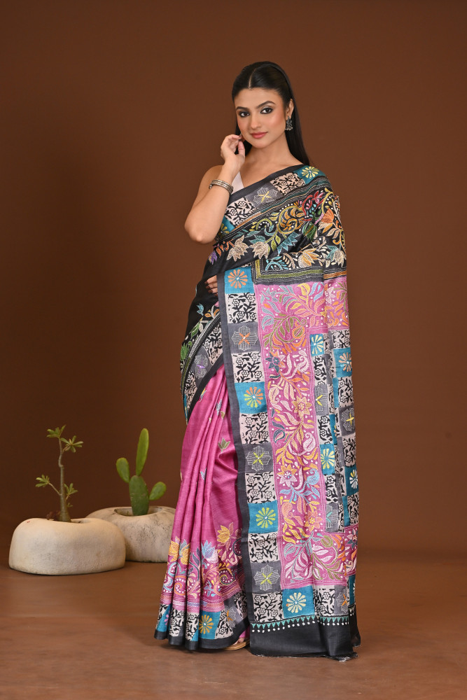 TOSSOR DYE BLOCK KANTHA SAREE