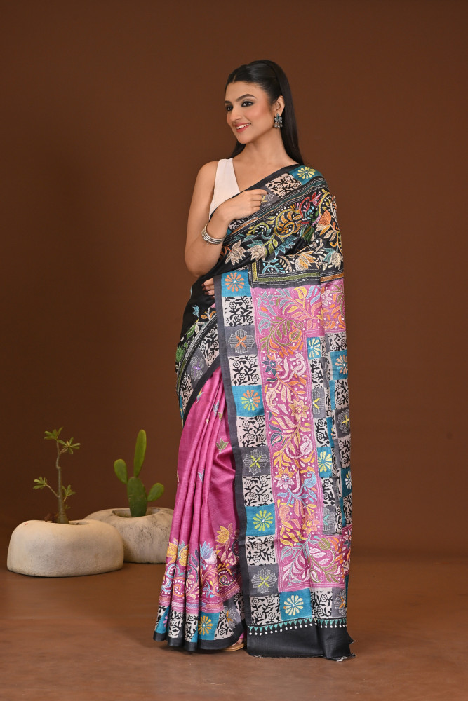 TOSSOR DYE BLOCK KANTHA SAREE