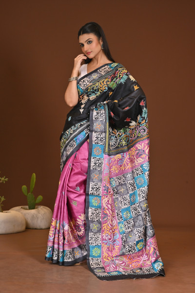 TOSSOR DYE BLOCK KANTHA SAREE