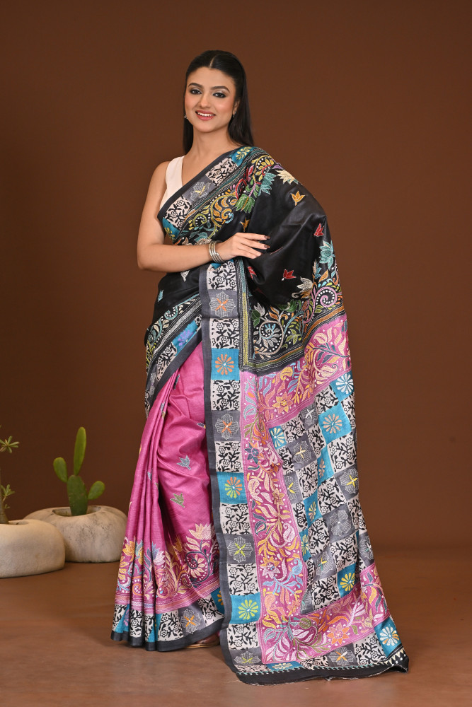 TOSSOR DYE BLOCK KANTHA SAREE