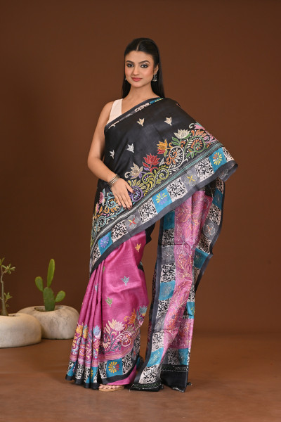 TOSSOR DYE BLOCK KANTHA SAREE