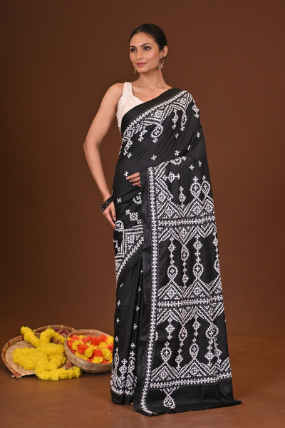 TRINAYANI BLENDED SILK KANTHA SAREE