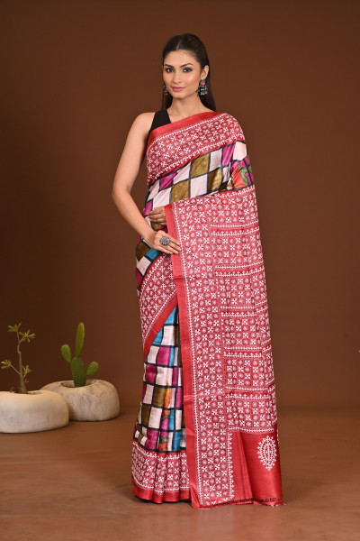 TUSSAR BODY HANDPRINT GUJRATI SAREE