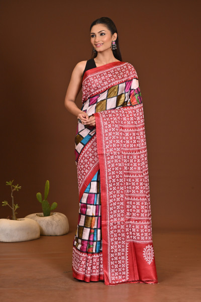 TUSSAR BODY HANDPRINT GUJRATI SAREE