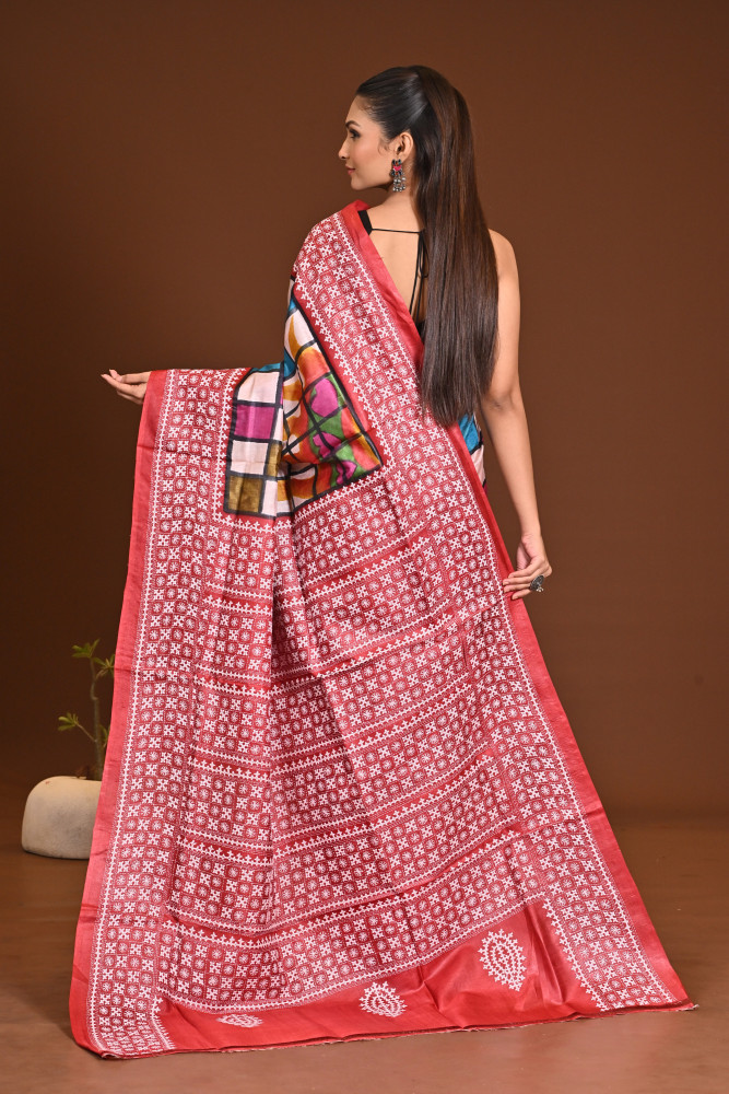 TUSSAR BODY HANDPRINT GUJRATI SAREE