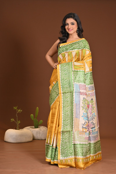 TUSSAR DYE BLOCK KANTHA SAREE