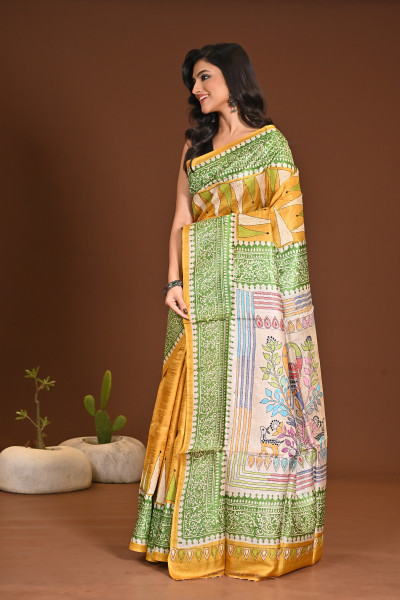 TUSSAR DYE BLOCK KANTHA SAREE