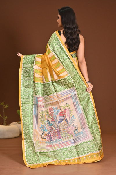 TUSSAR DYE BLOCK KANTHA SAREE