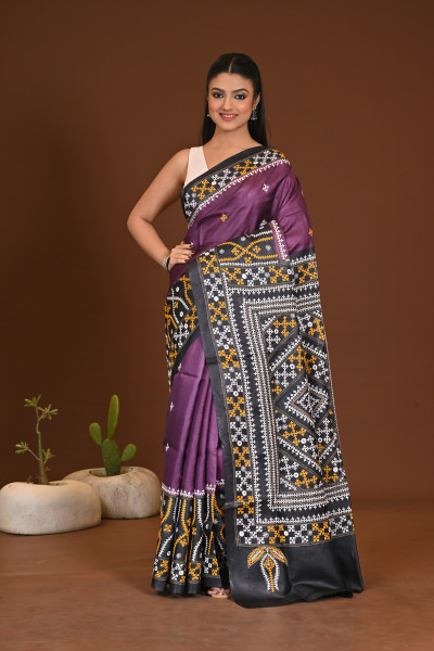 TUSSAR DYE GUJRATI MIRROR SAREE
