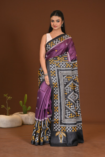 TUSSAR DYE GUJRATI MIRROR SAREE
