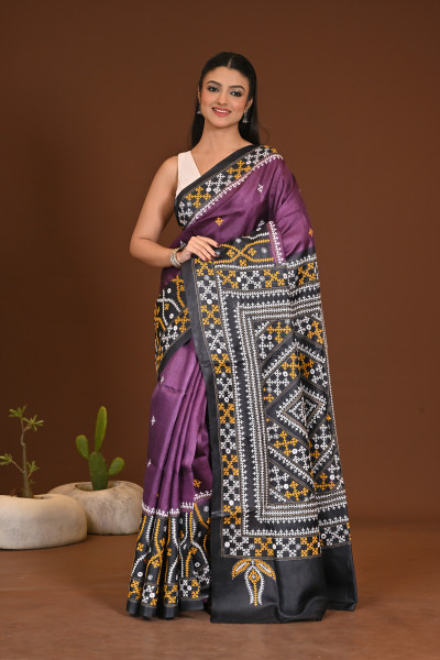 TUSSAR DYE GUJRATI MIRROR SAREE