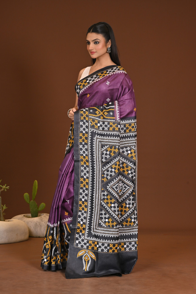 TUSSAR DYE GUJRATI MIRROR SAREE