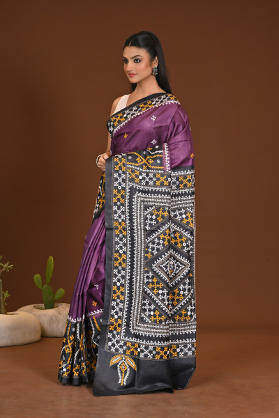 TUSSAR DYE GUJRATI MIRROR SAREE