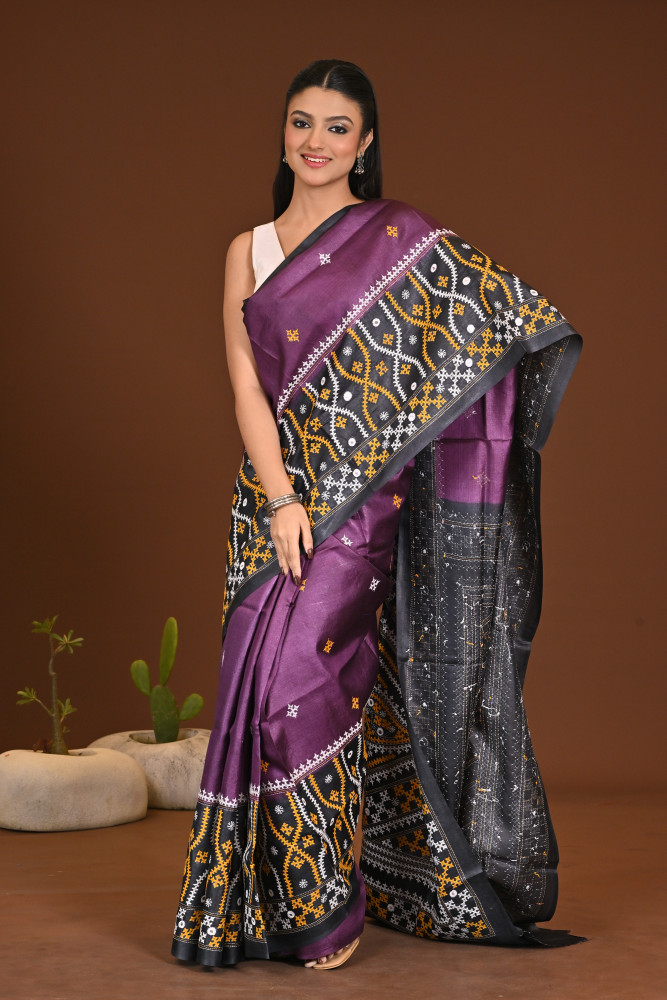 TUSSAR DYE GUJRATI MIRROR SAREE