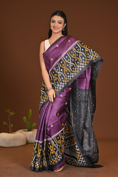 TUSSAR DYE GUJRATI MIRROR SAREE