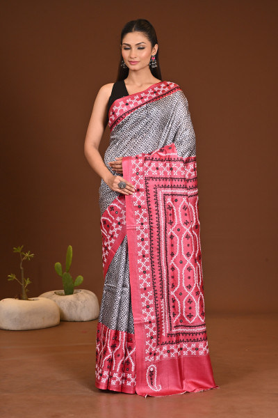 TUSSAR DYE GUJRATI MIRROR SAREE
