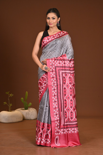 TUSSAR DYE GUJRATI MIRROR SAREE