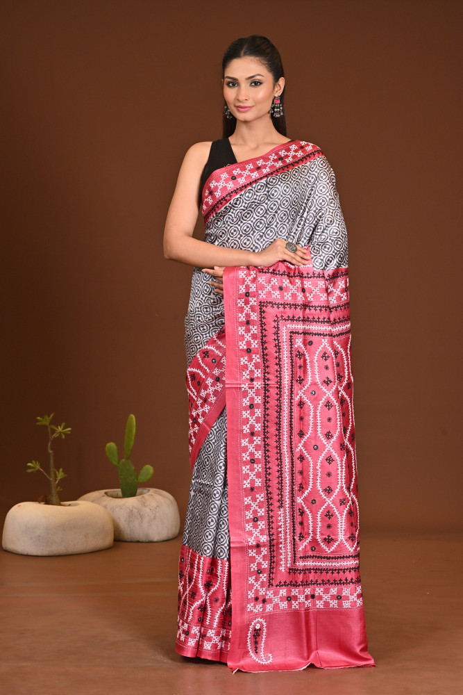 TUSSAR DYE GUJRATI MIRROR SAREE
