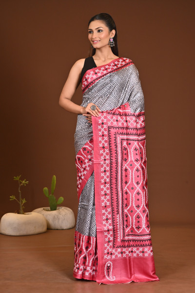 TUSSAR DYE GUJRATI MIRROR SAREE