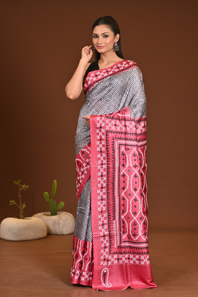 TUSSAR DYE GUJRATI MIRROR SAREE