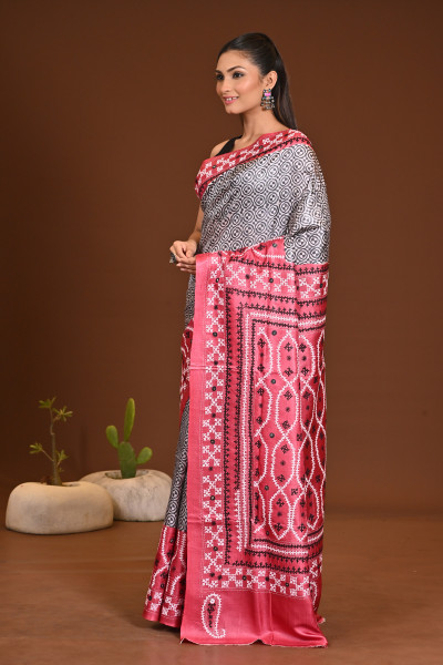 TUSSAR DYE GUJRATI MIRROR SAREE