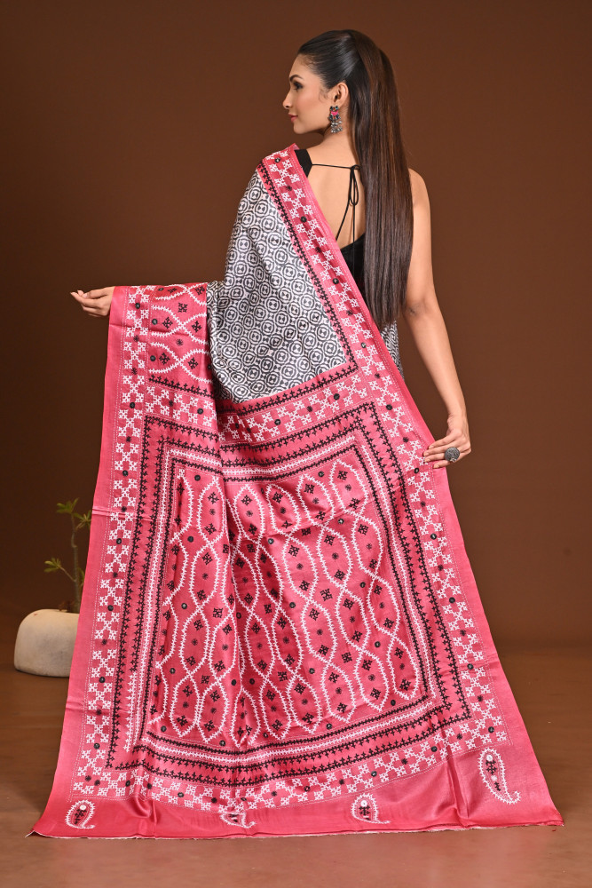 TUSSAR DYE GUJRATI MIRROR SAREE