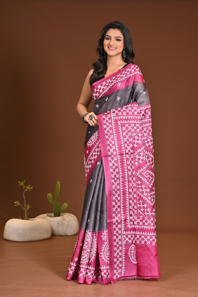 TUSSAR DYE GUJRATI MIRROR SAREE