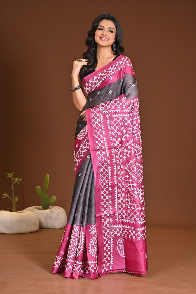 TUSSAR DYE GUJRATI MIRROR SAREE