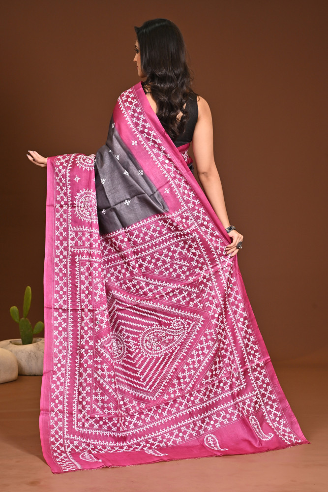 TUSSAR DYE GUJRATI MIRROR SAREE
