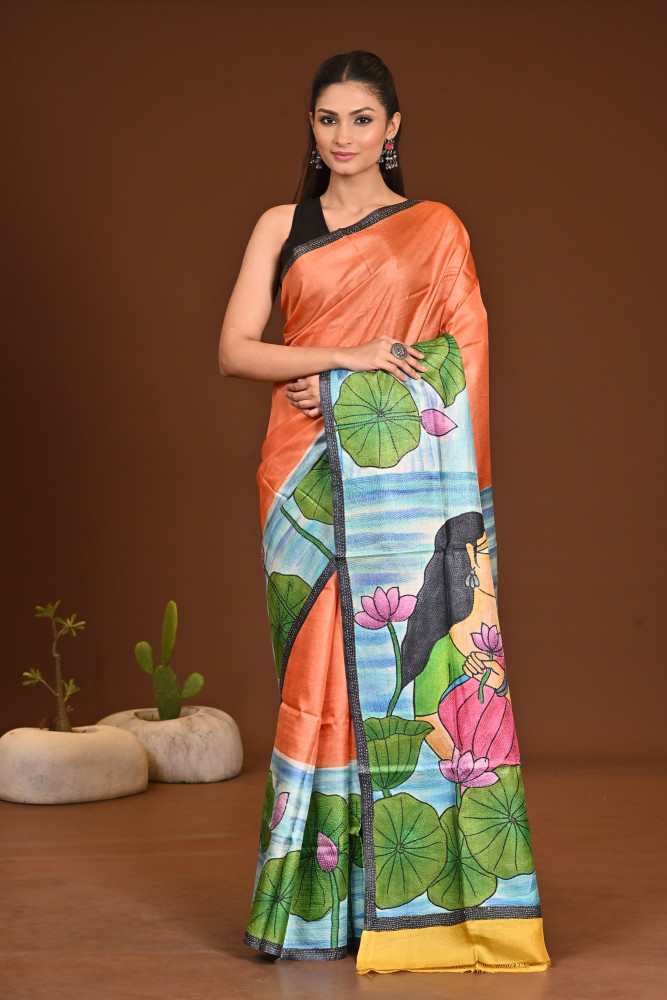 Image of TUSSAR HANDPRINT  KANTHA SAREE