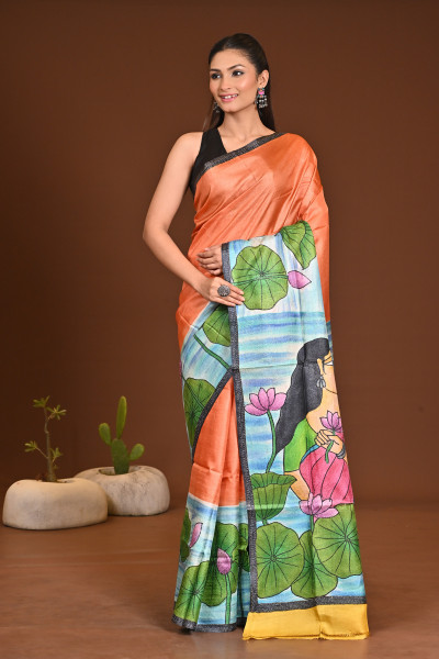 TUSSAR HANDPRINT  KANTHA SAREE