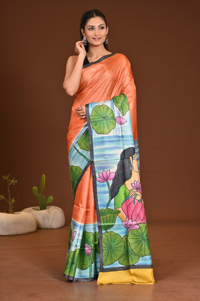 TUSSAR HANDPRINT  KANTHA SAREE