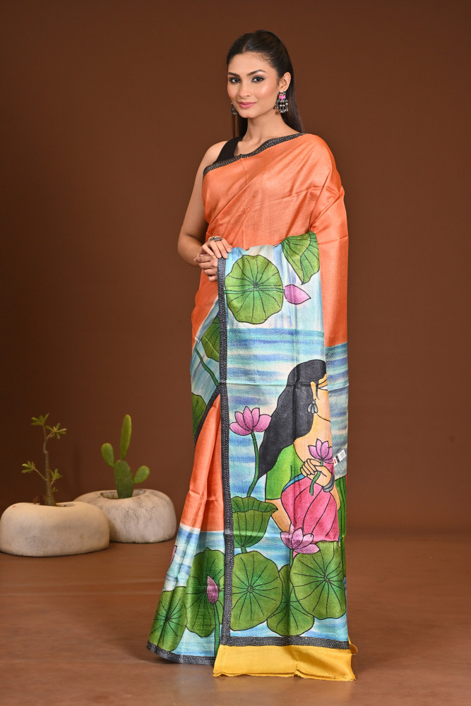 TUSSAR HANDPRINT  KANTHA SAREE