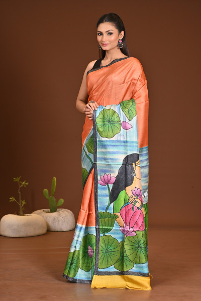 TUSSAR HANDPRINT  KANTHA SAREE