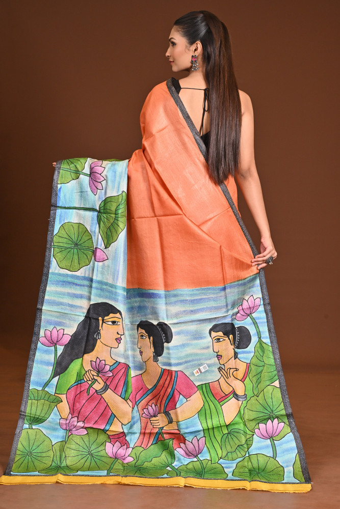 TUSSAR HANDPRINT  KANTHA SAREE