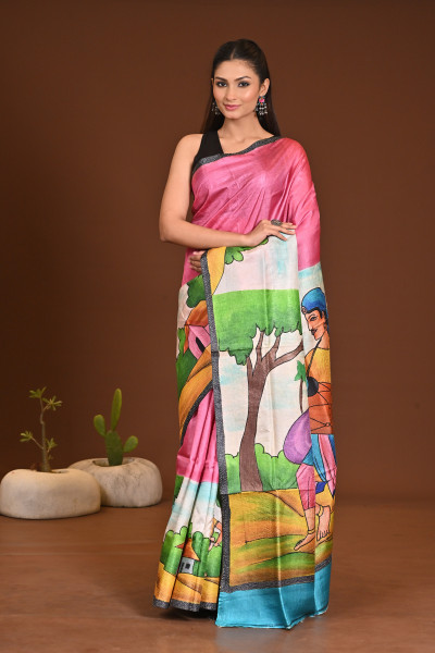 TUSSAR HANDPRINT  KANTHA SAREE