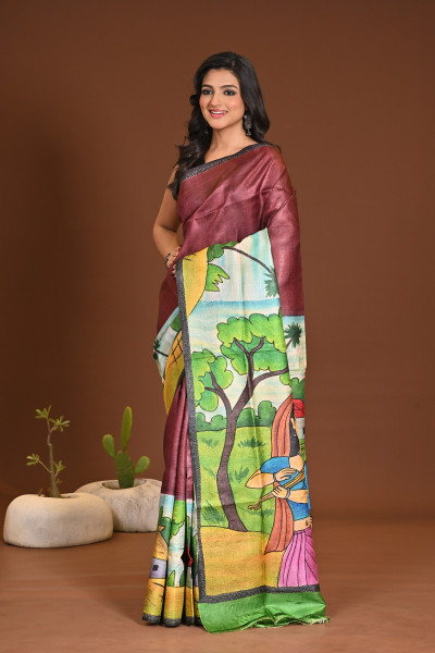 TUSSAR HANDPRINT KANTHA SAREE