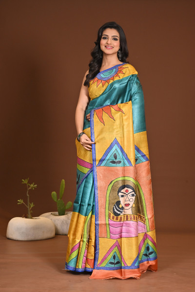TUSSAR HANDPRINT KANTHA SAREE
