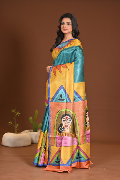 TUSSAR HANDPRINT KANTHA SAREE
