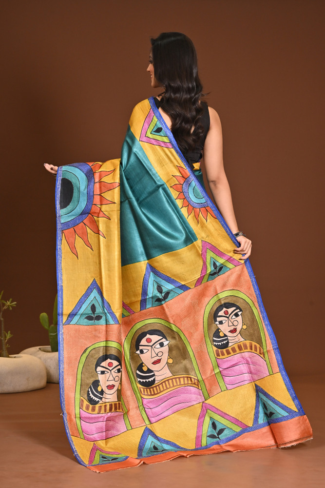 TUSSAR HANDPRINT KANTHA SAREE