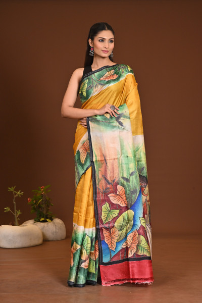 TUSSAR HANDPRINT KANTHA SAREE