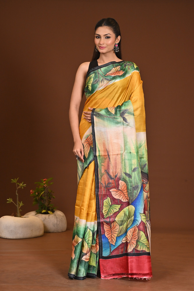 TUSSAR HANDPRINT KANTHA SAREE