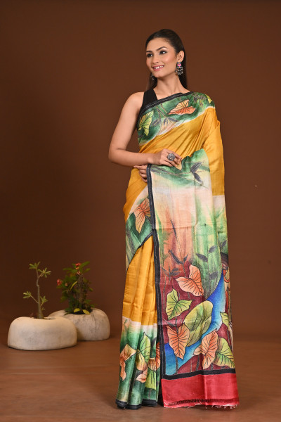 TUSSAR HANDPRINT KANTHA SAREE
